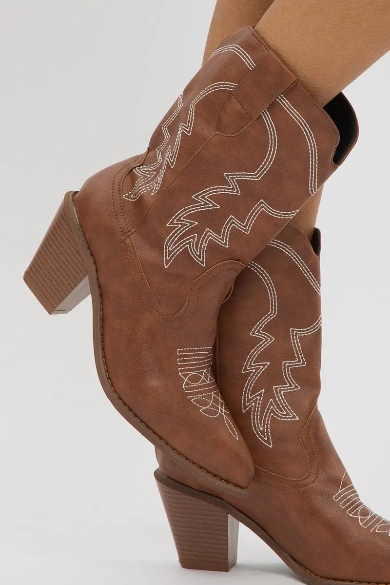 Brown Western Ankle Boots