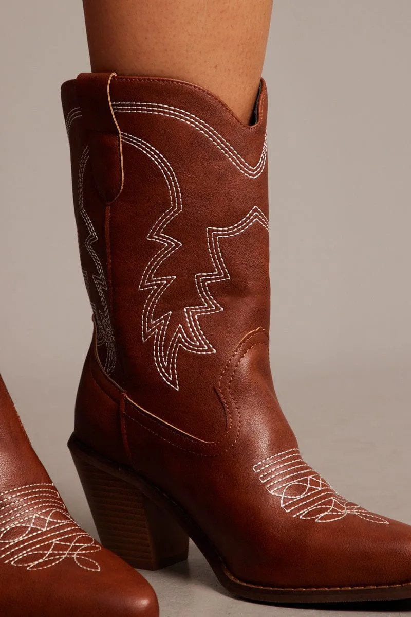 Brown Western Ankle Boots