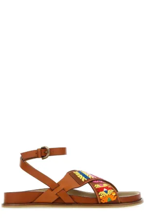 Etro Geometric Embroidered Ankle Strapped Sandals