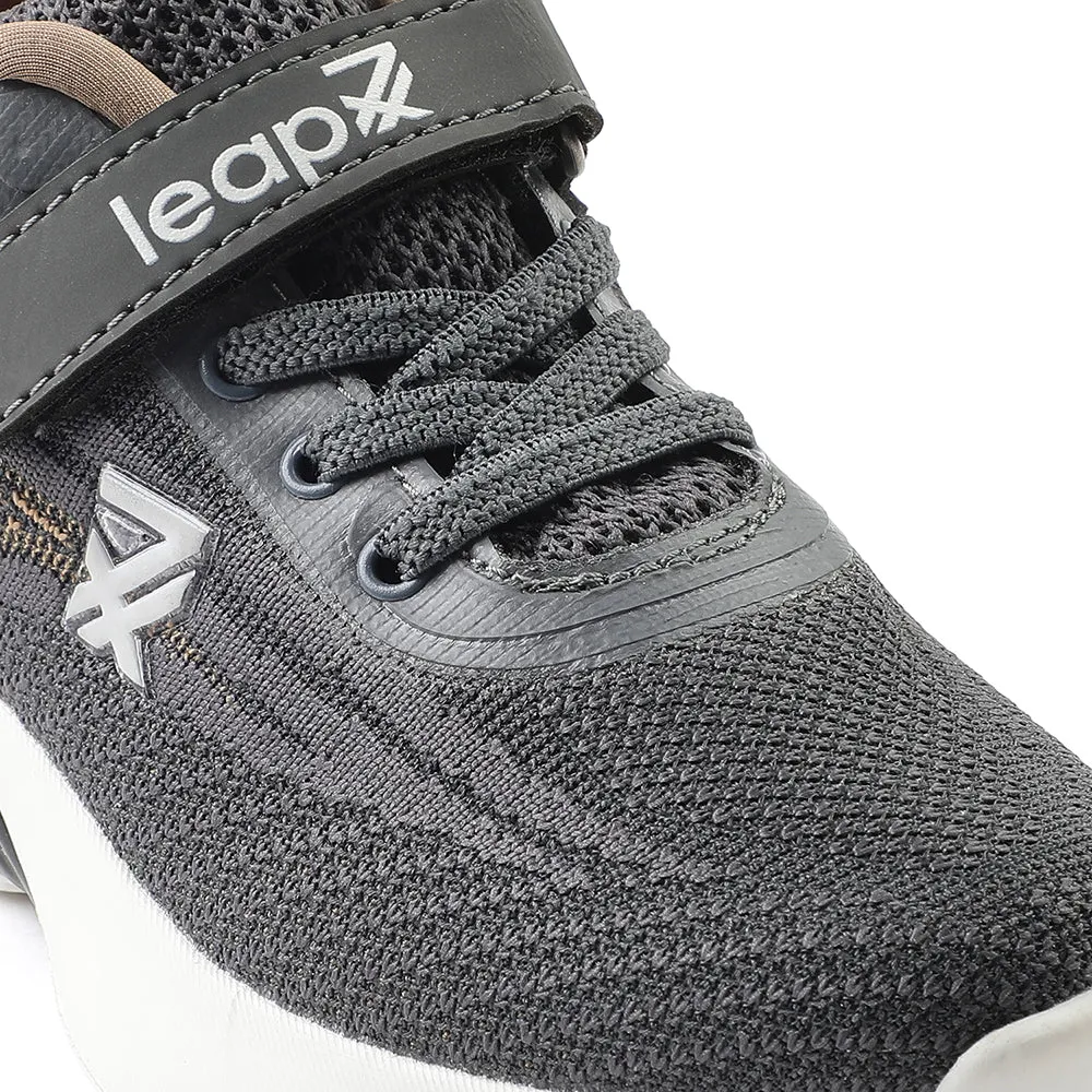 Leap7x Dark Grey Sports Lacing Running Shoes For Kids COVER-02 By Liberty