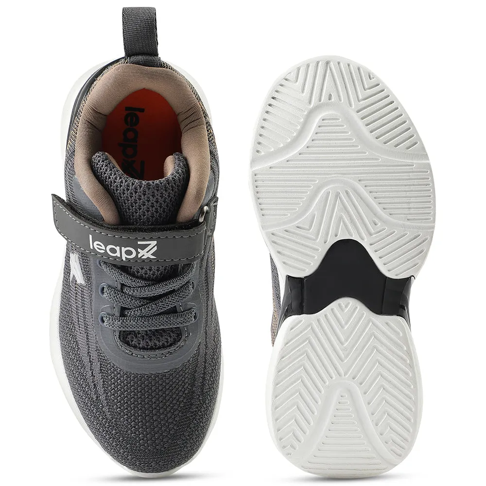 Leap7x Dark Grey Sports Lacing Running Shoes For Kids COVER-02 By Liberty