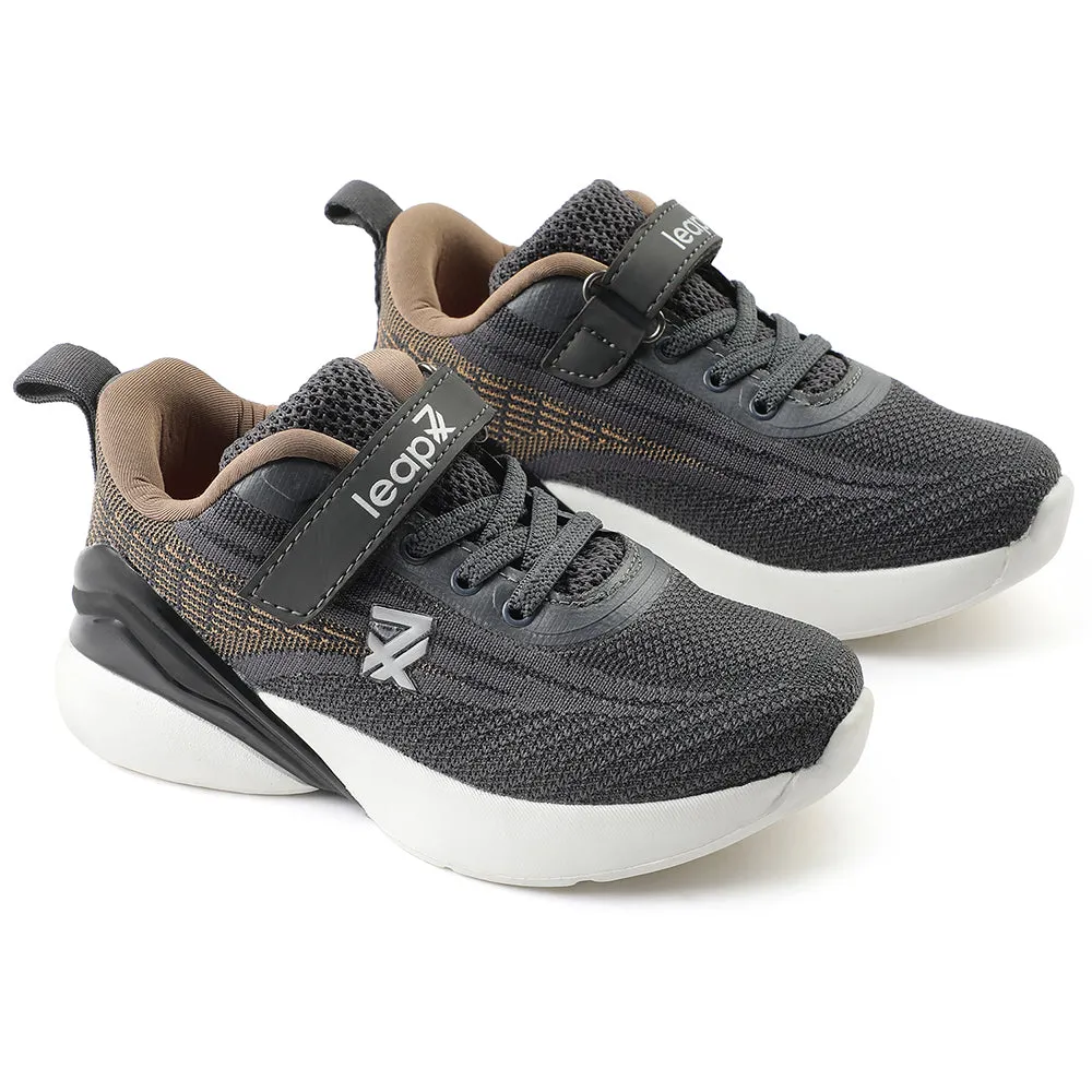 Leap7x Dark Grey Sports Lacing Running Shoes For Kids COVER-02 By Liberty