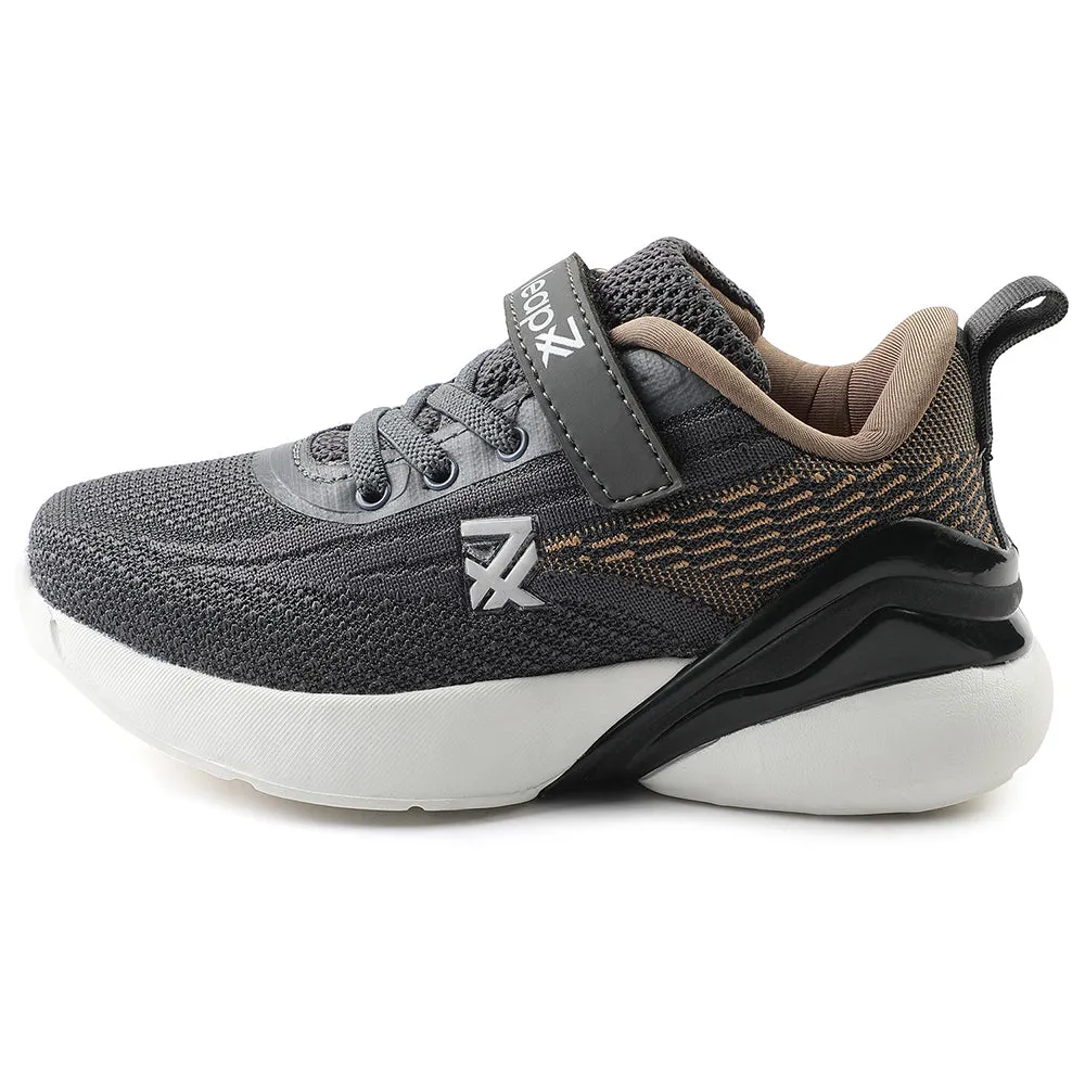Leap7x Dark Grey Sports Lacing Running Shoes For Kids COVER-02 By Liberty