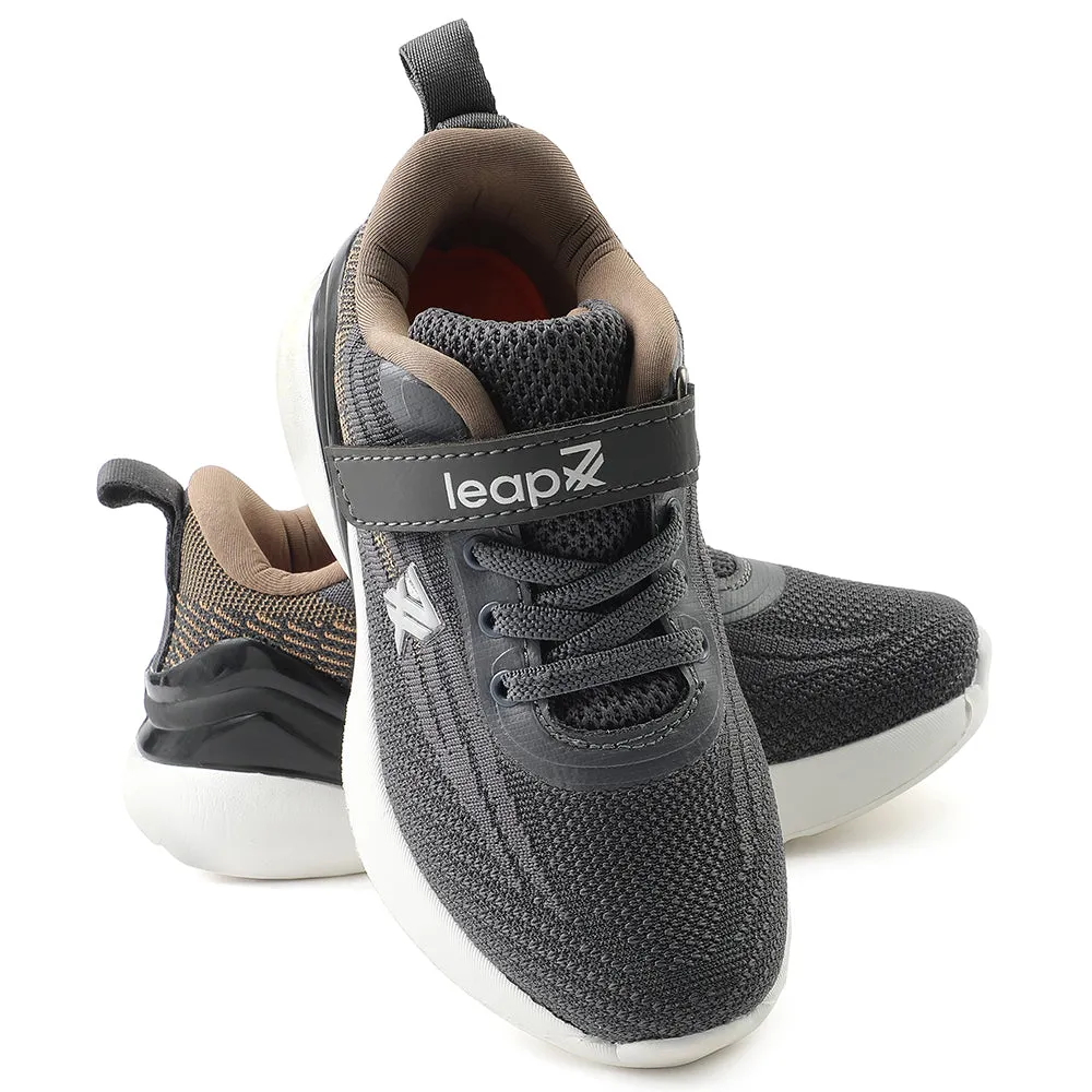 Leap7x Dark Grey Sports Lacing Running Shoes For Kids COVER-02 By Liberty
