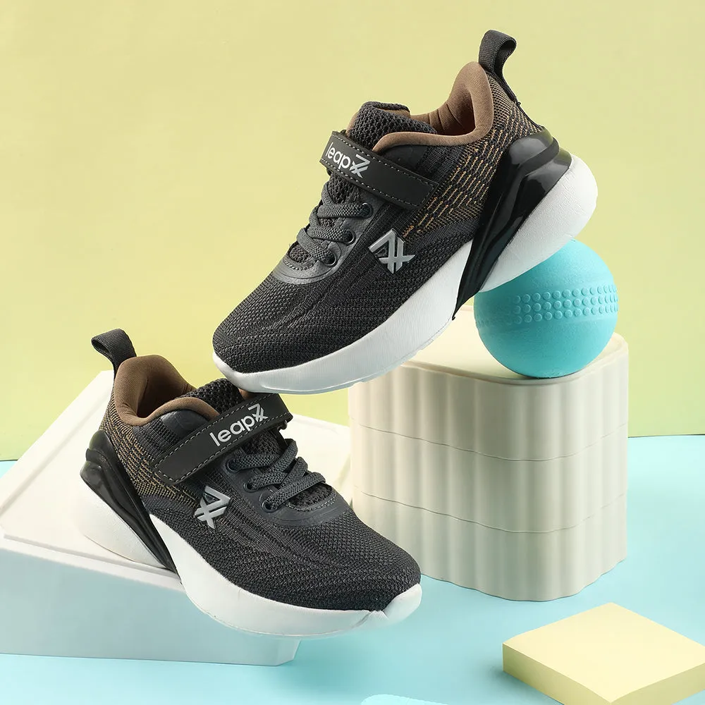 Leap7x Dark Grey Sports Lacing Running Shoes For Kids COVER-02 By Liberty