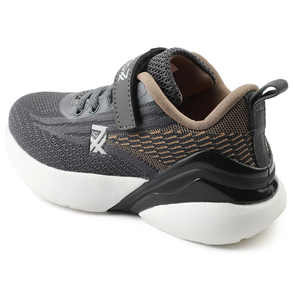 Leap7x Dark Grey Sports Lacing Running Shoes For Kids COVER-02 By Liberty