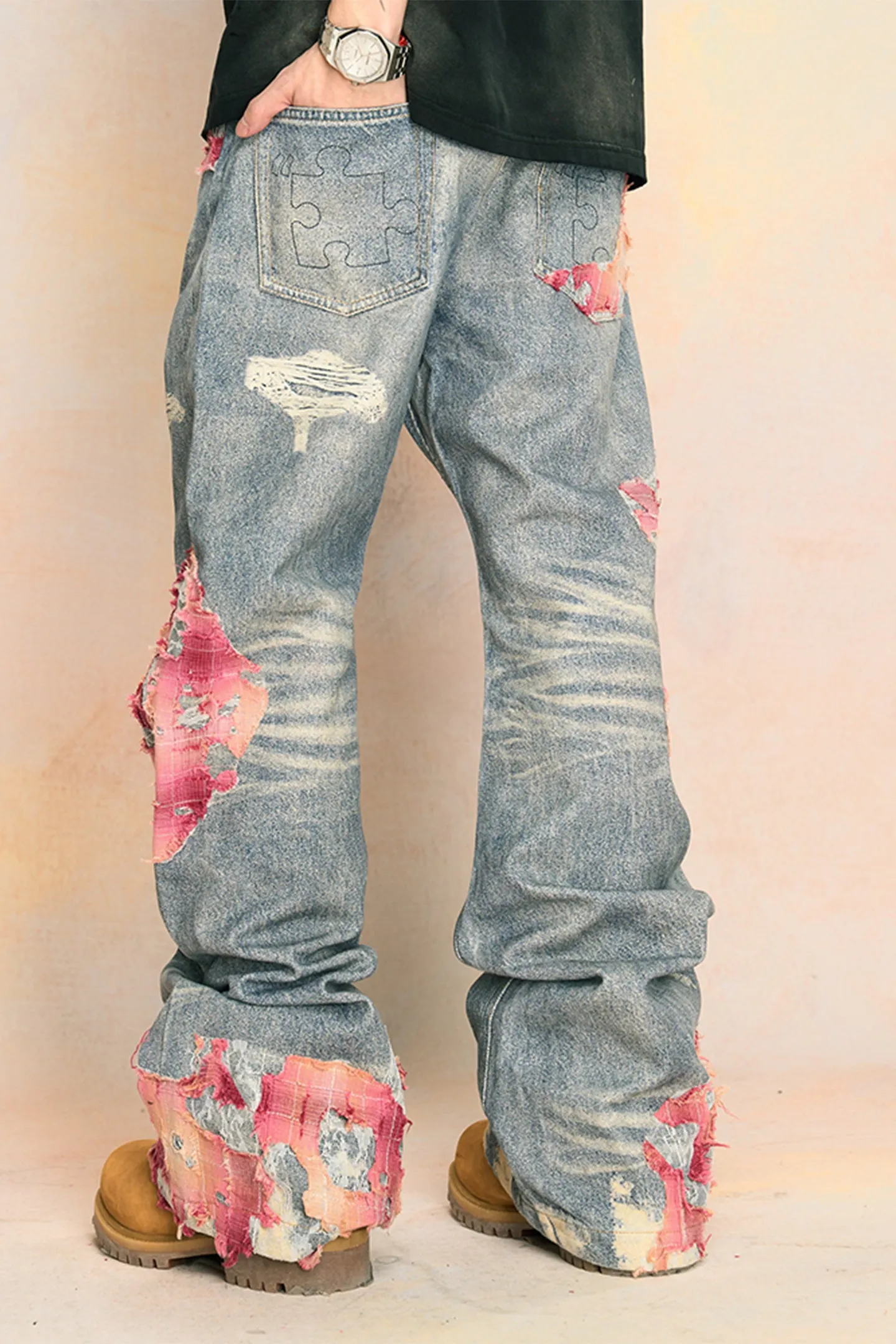 Sunset Cloud Lace Print Jeans